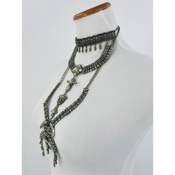 Free People Multilayered Antiqued Silver & Rhinestone Necklace - Picture 15 of 16